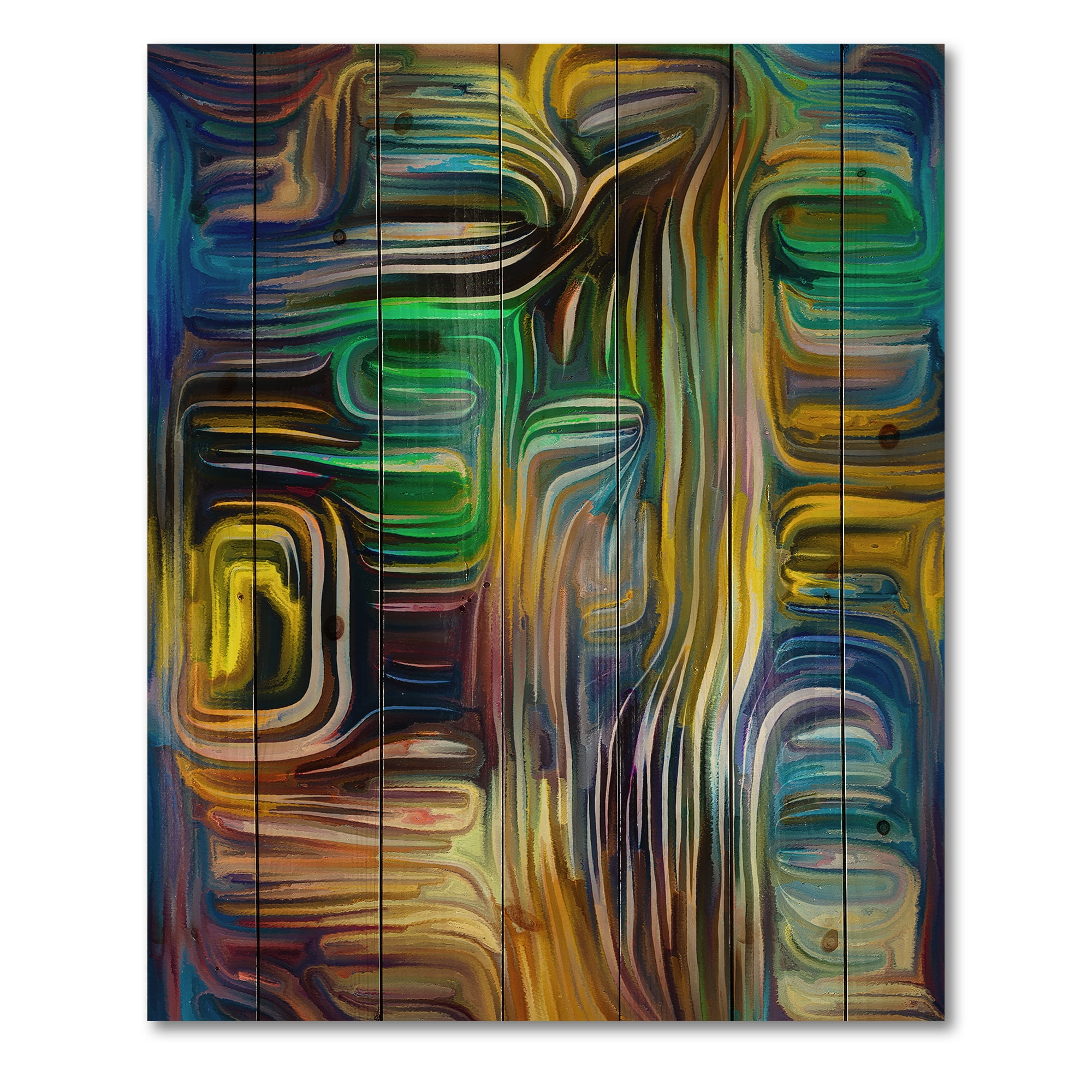 Designart 'Colour Spiral Fusion VI' Modern Print on Natural Pine Wood