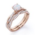 thumbnail image 4 of JeenMata Twisted Pave - 1.75 Carat Round Shaped Rainbow Opal and Moissanite - Four Prong Wedding Set - 18K Rose Gold Plating over Silver, 4 of 7