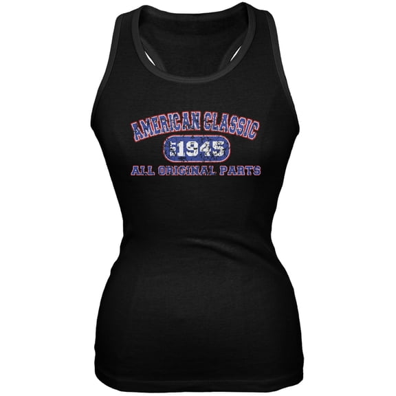 Classic American 1945 Funny Black Juniors Soft Tank Top - Medium
