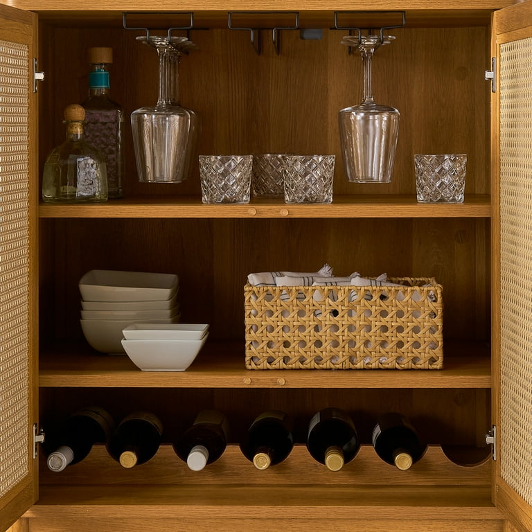 Better Homes Gardens Springwood Caning Bar Cabinet, Light Honey