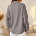 thumbnail image 3 of Women's Waffle Knit Long Sleeve Button Down Collared Polo Shirt Casual Loose Fit Tops for Spring Gray M, 3 of 3