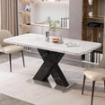 thumbnail image 2 of 47.24"-62.99"Modern Rectangle Dining Table, Stretchable, Printed White Marble Table Top+MDF Black X-Shape Table Leg with Metal Base, 2 of 10