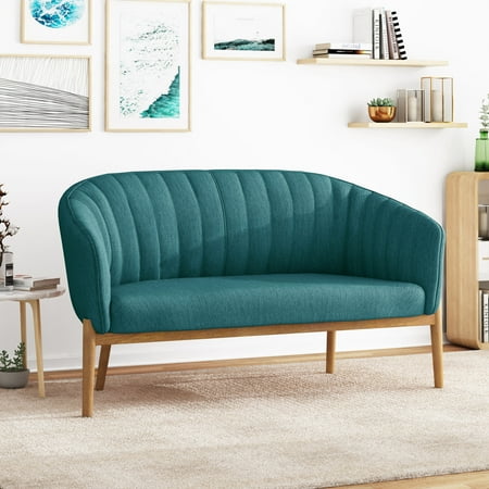 Noble House Galena Channel Stitch Fabric Loveseat Teal