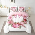 thumbnail image 2 of jejeloiu Bowtie Christmas Wreath 7-Piece Twin Bedding Sets,Pink Heart Print Bedding Comforter Set,Red Berry Pink Leaf Sheet Sets For Princess,Ultra Soft Home Decor Reversible, 2 of 8