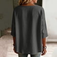 thumbnail image 5 of LEKWK 3/4 Length Sleeve Womens Tops Button Down V Neck Comfy Linen Shirts Loose Fit Skin Friendly Soft Lightweight Casual Tops, 5 of 8