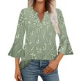thumbnail image 2 of Women's Long Sleeve T-shirt 3/4 Length Sleeve Womens Tops V Neck Spring Shirts 2025 Petal Bell Sleeve Plus Size Boho Ethnic Style Tee Shirts,Green Women's Long sleeve T-shirt S, 2 of 6