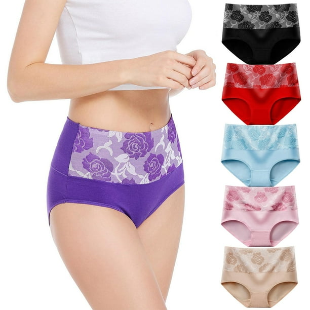 Gibobby Braguitas Slim Fit Paquete 5 ropa interior cintura alta algodón elástico para mujer colores mezclados, ropa interior , transpirable y cómoda (Rosa, XL)