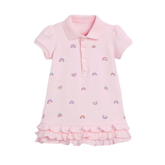 WIBACKER 2-7T Kids Girls Cotton Jersey Rainbow Ruffle Casual Dress Summer Button Down Dresses