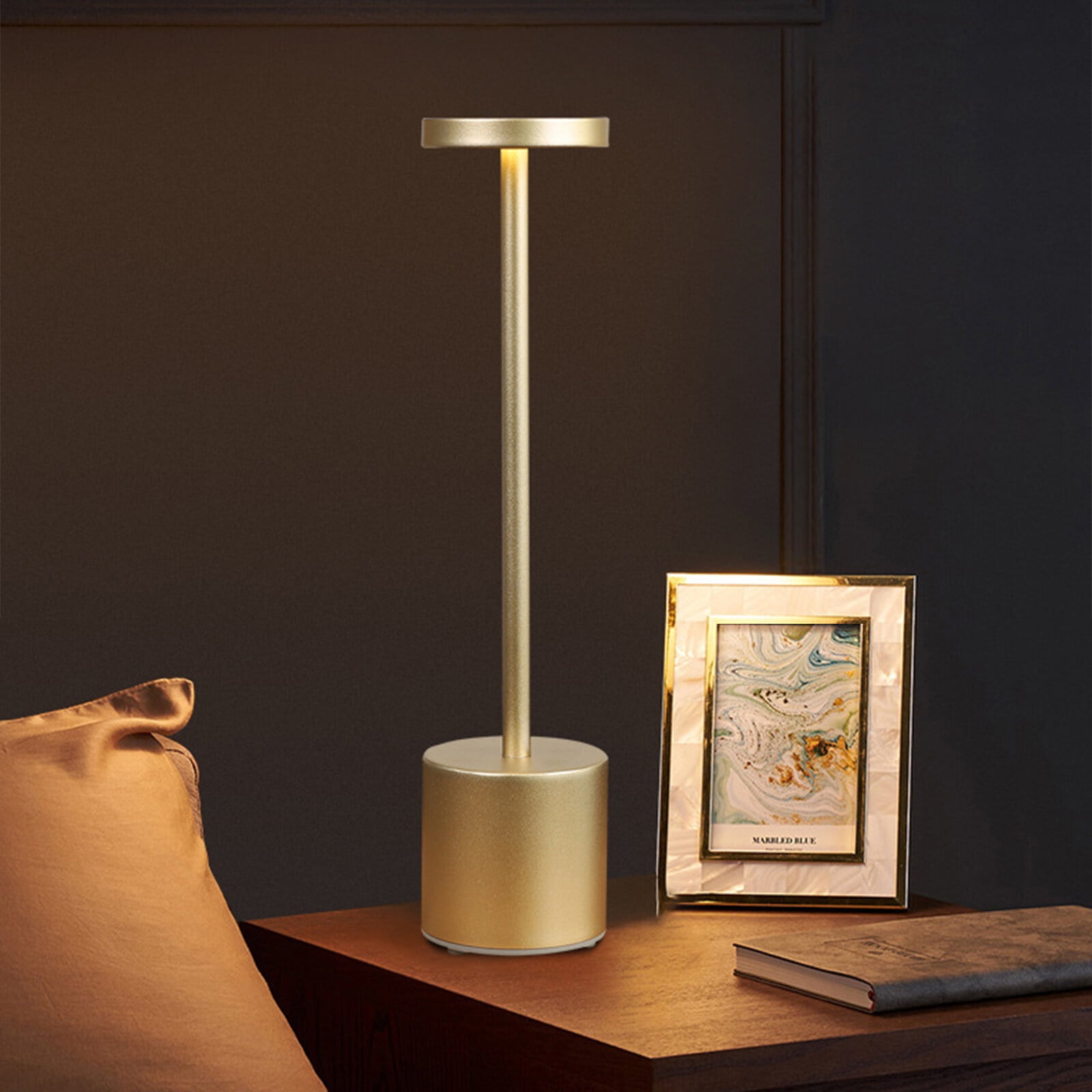 OhhGo Rechargeable Cordless LED Table Lamp, Portable LED Touch Lamp 3 Level Dimmable Tables Lights Reading Lamps 5200mah Battery Powered USB Bedside Lamps Decoration Lights（2 Pcs Gold)