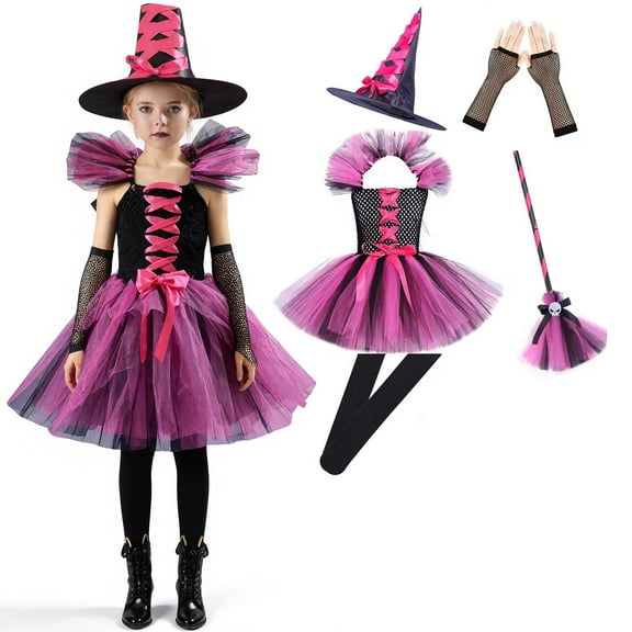 Girl Witch Outfit Tulle Dress for Girls Witch Horns Outfit Kids Halloween Outfit 9-10 Years Kids Girls Halloween Dress