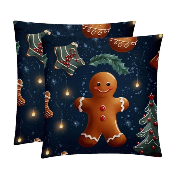 Gingerbread Man Set of 2 Velvet Throw Pillow with Unique Patterns - 16x16, 18x18, 20x20 Inches for Various Occasions - Pillows Covers Throw Pillow Inserts Pillow Inserts