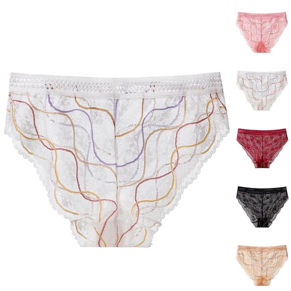 Bovxnpu Women's Plus Size Panties, Womens Breathable Lace Brief Underwear No Show Panties, Underwear French Thin Perspective Mesh Lace Underwear Cropping Hip Lifting Low Waist Underwear Underwear