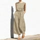 thumbnail image 1 of ICHUANYI Clearance Jumpsuits For Women Sleeveless Pocket Solid Color Loose Straight Pants Fashion Romper Pants(Khaki, S) ICHUANYI WER2023080709499, 1 of 8