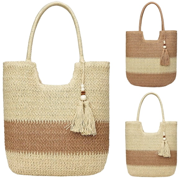 Stylish Woven Straw Tote Bag for Women Lightweight Summer Beach Shoulder Purse Ideal Travel Holiday
