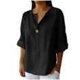 thumbnail image 2 of Viluyesy V-Neck T-Shirt for Womens 3/4 Sleeves Shirt Tops Relaxed Cotton Loose Blouse Black Size 5XL, 2 of 6