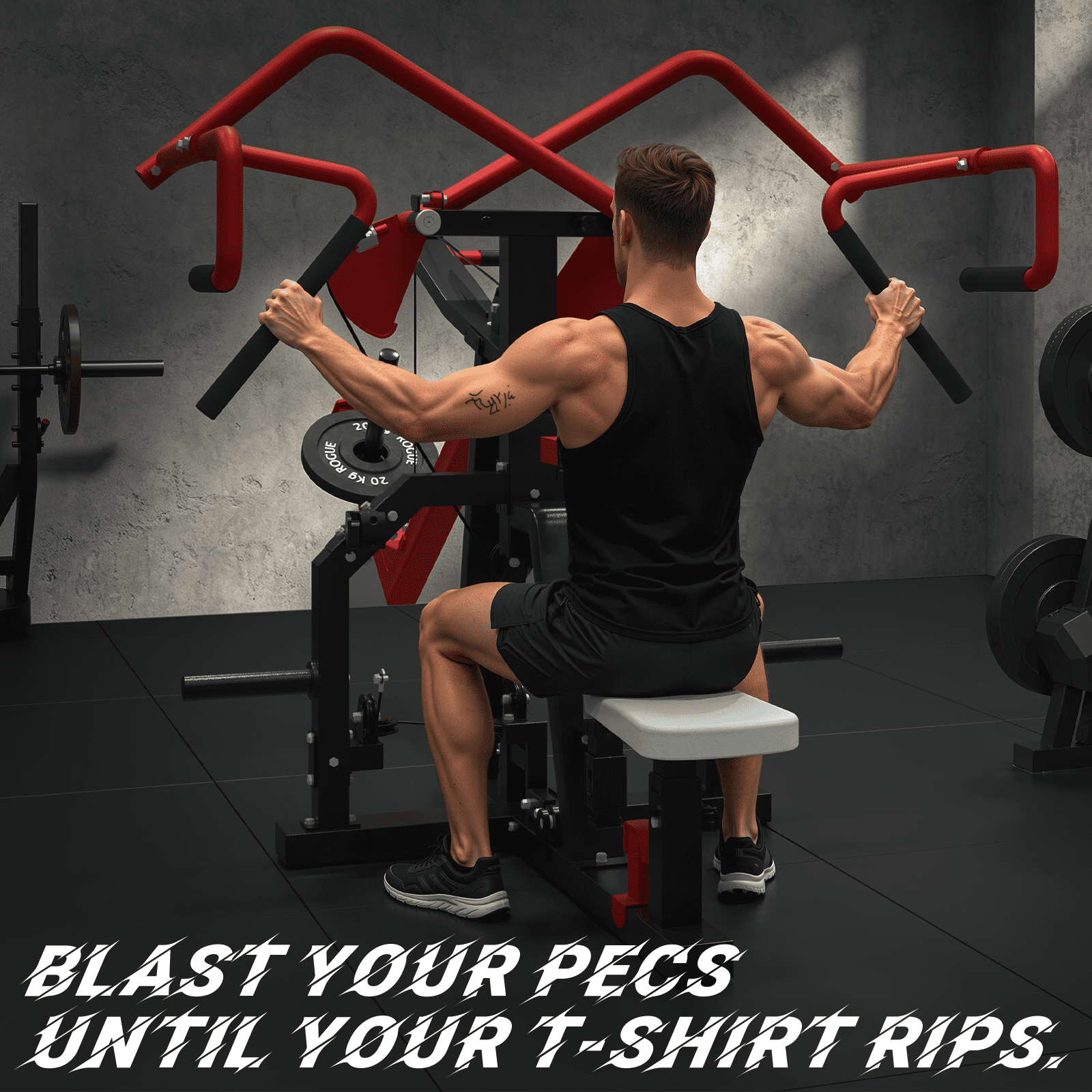 YODOLLA 3-in-1 LAT Pull Down Machine, Scissor-Style Back Workout Machine with Seated Row & Tricep Training, Plate Loaded LAT Tower with Cable Row Attachment for Home Gym