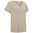 thumbnail image 5 of XIAONU Women's V Neck T Shirt Short Sleeve Hem Loose Fit Basic Top, 5 of 9