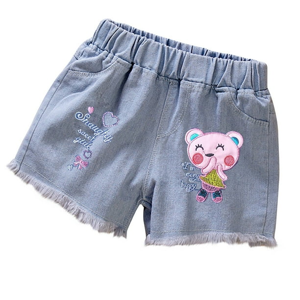 Odeerbi 3-13 Años Niñas Verano Pantalones Cortos de Denim Lindos Bordados Pantalones Cortos Casuales Cómodos Pantalones Cortos Respirables