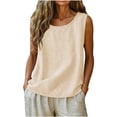 thumbnail image 2 of Linen Tank Tops for Women, Summer Casual Comfy Linen Shirts Round-Neck Breathable Tank Top for Women Sleeveless Summer Clothing for Vacation, Beige L, 2 of 6