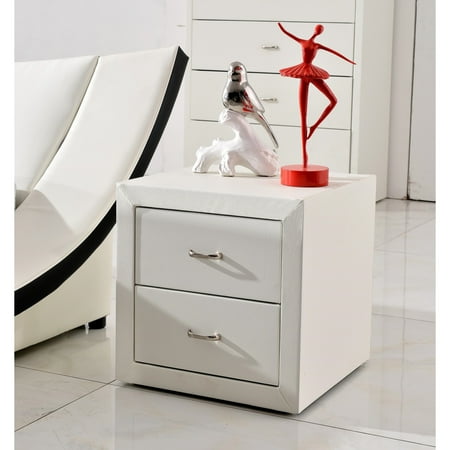 Leather Stand - US Pride Furniture Riley White Faux Leather Modern Night Stand