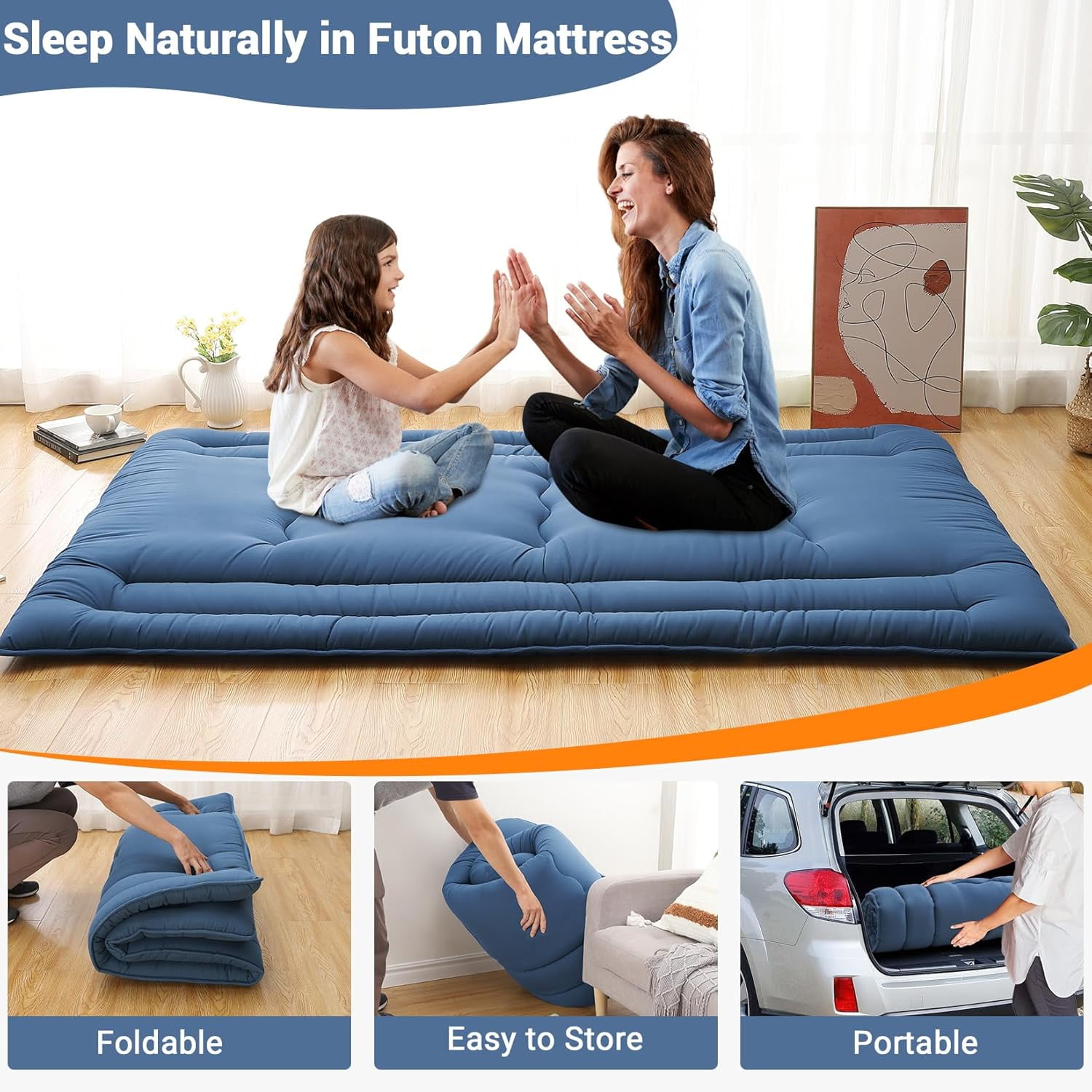 Futon Mattress Twin/Full Size, Japanese Floor Mattress Foldable Sleeping Mattress, Roll Up Floor Bed Mattress for Easy Storage, Tatami Mat Japanese Floor Bed for Dorm Camping