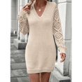 thumbnail image 6 of Women'S Mini Fitted Crochet Hollow-Out Sweater Sexy- Dress Dressy Casual Long Sleeve V Neck Knit Dresses Beige L, 6 of 8