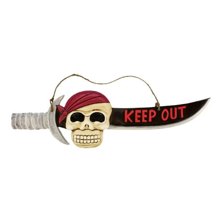 Carved Wood Plaque Carved Sword with Pirate Head Keep Out Wood 19 Inch Wall Sign Plaque, Measures 19 3/4 x 9 1/4 inches By Beachcombers ()