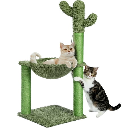 Pawz Road Cactus Cat Scratching Post 33" Large Cat Scratcher with Large Hammock for All Indoor Cats,Green