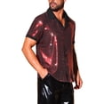 thumbnail image 4 of INSPIRE CHIC Men's Metallic Sequins Camp Collar Button Down Short Sleeve Shiny Shirt L Red, 4 of 5