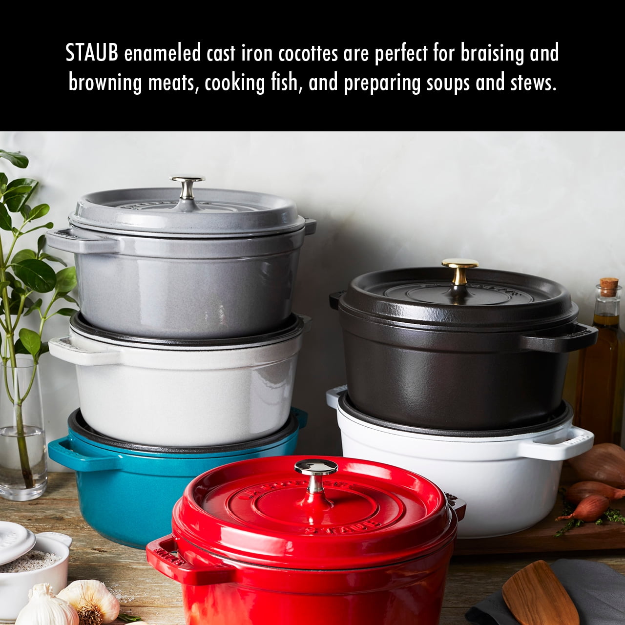 Staub 5.5 Qt. Cast Iron Round Dutch Oven in Basil – Premium Home Source