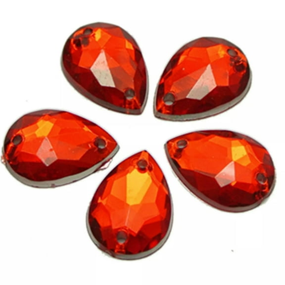 U8MO 200 Red Acrylic Teardrop Flatback Sewing Rhinestone Gems Sew on Bead 10X14mm
