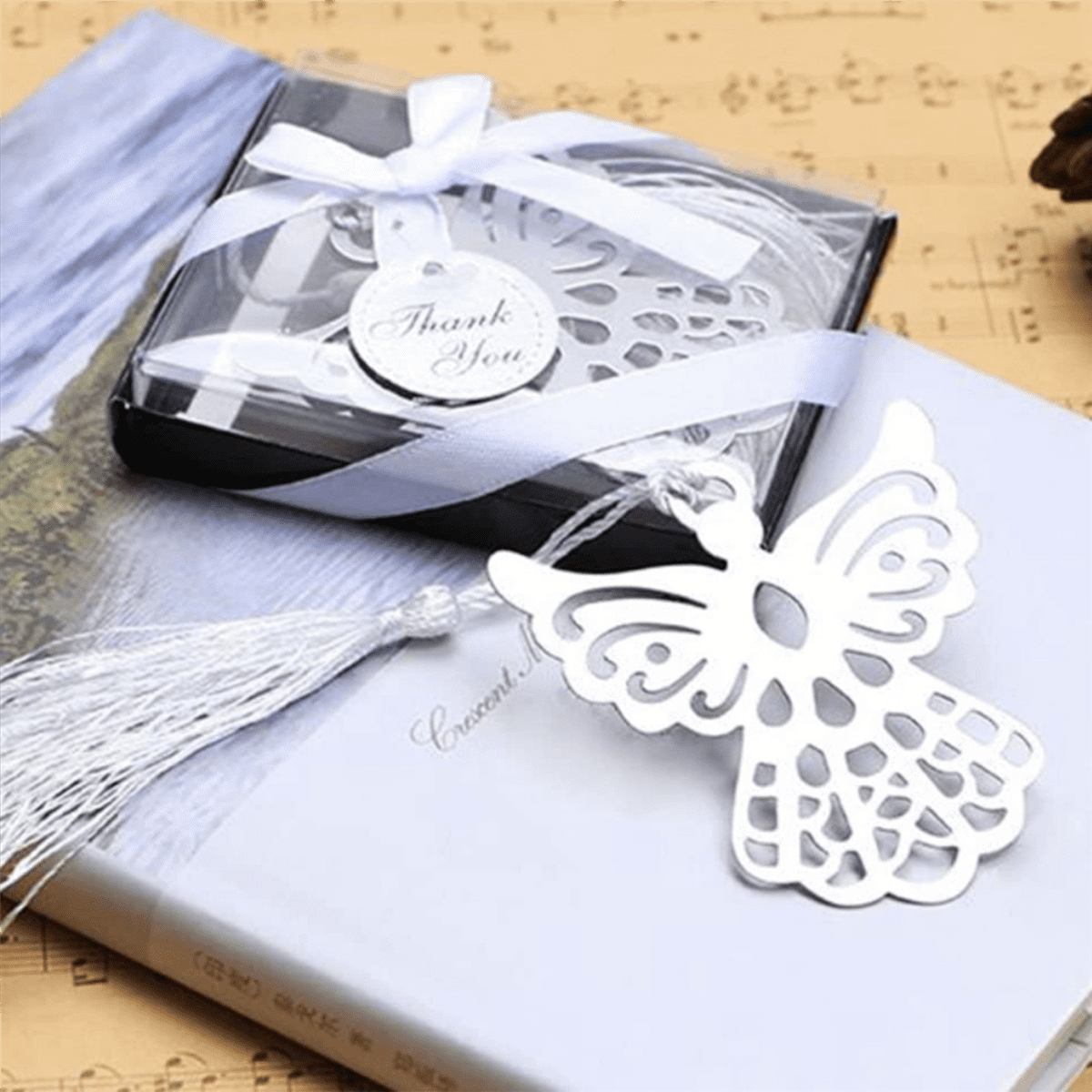 100Pcs Angel Bookmark Favor with Elegant Silk Wedding Party Favor Gift Boxed Book Lovers Collection Bookmark