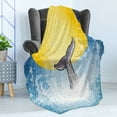 thumbnail image 4 of Whale Soft Flannel Fleece Blanket, Whales Tail in Ocean on Full Moon Diving in Water Swimmer Marine Animal Print, Cozy Plush for Indoor and Outdoor Use, 50" x 70", Yellow Grey Blue, by Ambesonne, 4 of 5