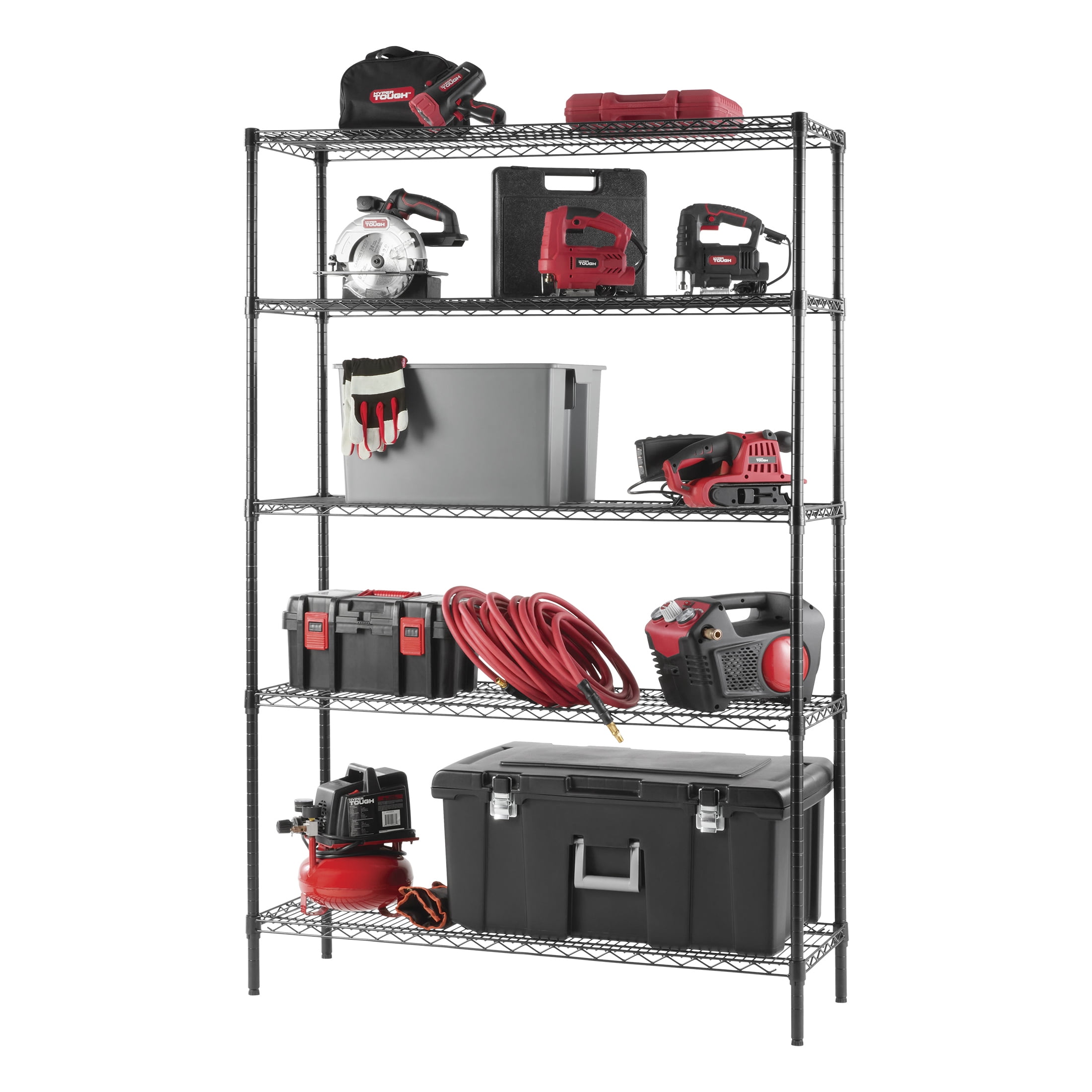 Hyper Tough 5-Tier Multipurpose Steel Wire Shelving Rack, Black, 3000 lbs Capacity
