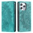 thumbnail image 5 of SaniMore for iPhone 14 Pro Max Case, PU Leather Embosed Mandala Flower Wallet Protective Phone Cover Card Slots Pocket Purse Women Men Kickstand Vintage Shockproof Anti-fall Shell, Green, 5 of 9
