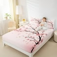 thumbnail image 4 of Feelyou Pink Cherry Blossoms Twin Sheet Sets for Girls, Romantic Flower Floral Twin Fitted Sheet, Japanese Style Flat Sheet, Luxury Bedroom Decor, 3 Pieces, 4 of 7