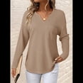 thumbnail image 4 of Blusas para Mujer, de Punto Gofre, de Larga, con Cuello en V y Muescas, Informales, Modernas, de Color Liso, Holgadas. Camello S, 4 of 7