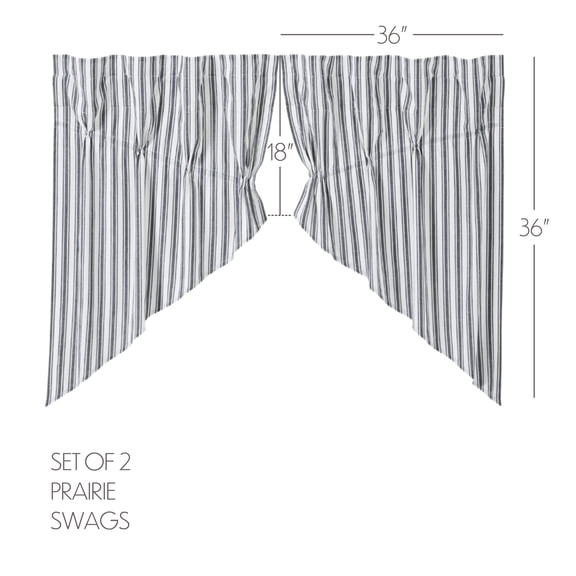 VHC Brands, Sawyer Mill Ticking Stripe Prairie Swag, Black, 36x36x18, Set of 2