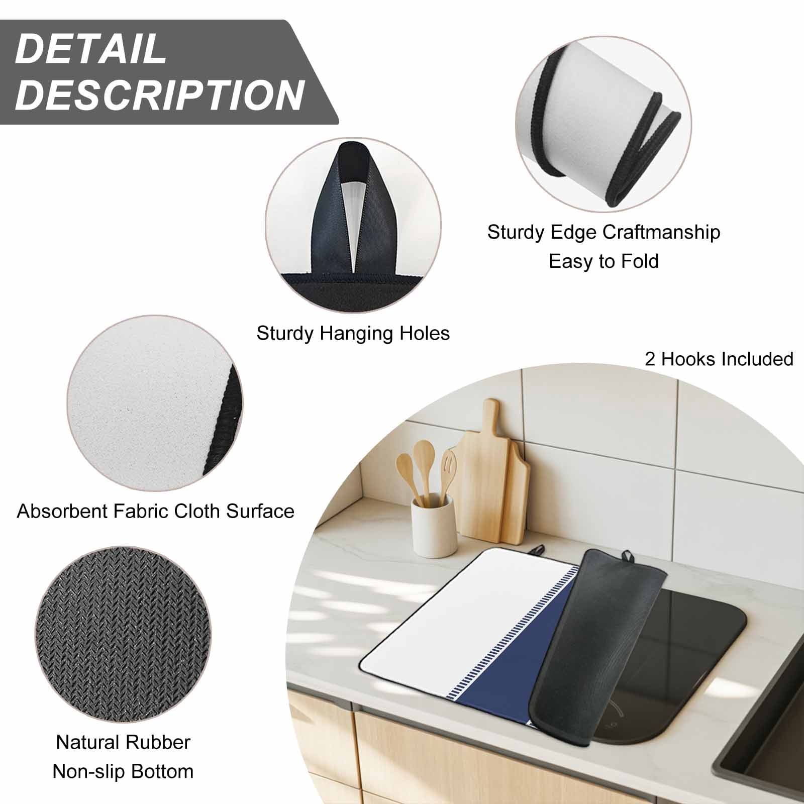 Blue Solid Color Texture Stove Top Cover for Electric Stove, Heat-proof & Non Slip Glass Top Stove Cover Protector, Simple Blue Pattern Kitchen Flat Cooktop Rubber Mat 24x21 Inches