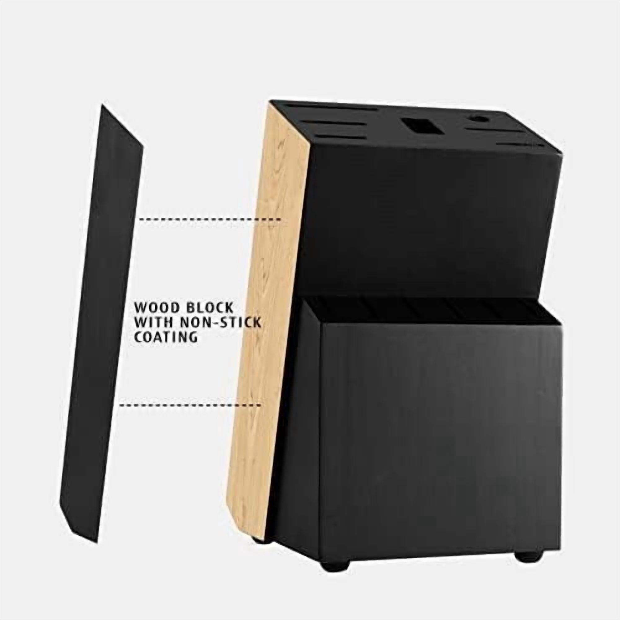 Kitchen Knife Block Set, 14 Pieces Knife Set with Wooden Block & Sharpener Steel & All-purpose Scissors, High Carbon Stainless Steel Cutlery Set (Black)