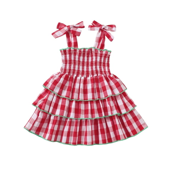 WhouRiu Baby Girls Tiered Ruffle Dress Plaid Graphic Adjustable Shoulder Straps Dresses Kids Cute Casual Summer Sundress,12-18 Months