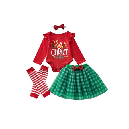 

Jkerther Girl’s Christmas Romper and Gauze Skirt with Headband Leg Warmer