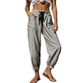 thumbnail image 2 of Zulora Women Stylish Striped High Waist Drawstring Pants Casual Elastic Cuffed Ankle Joggers with Pockets, 2 of 9