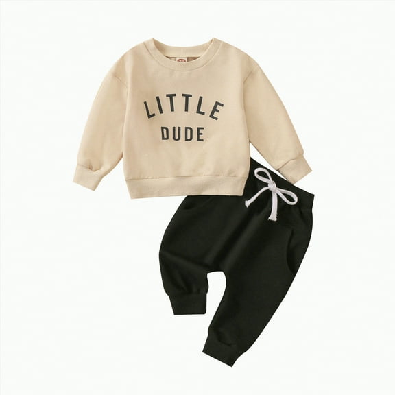 Hessimy Mamas Little Man Long Sleeve Shirt Jogger Pants Fall Outfits Versatile Boys' Fall/Winter Ensembles Toddler Pajamas Baby Outfits (Beige,0-6 Months)