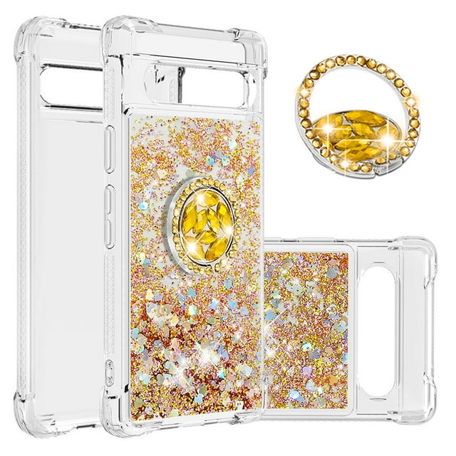 Case for FOXDOCK Google Pixel 7A Full Corner Protection Glitter Phone Case with Ring Holder