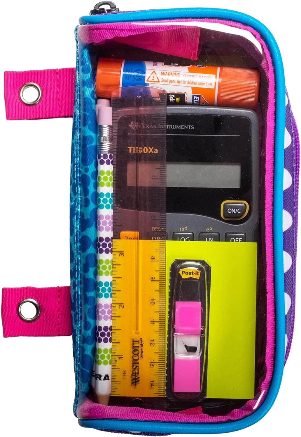 Case-it PLP-150-CLR-ME Monster Eye Clear Window Zipper Pencil Case with Grommets, 2 x 4 x 8.3 Inches, Magenta