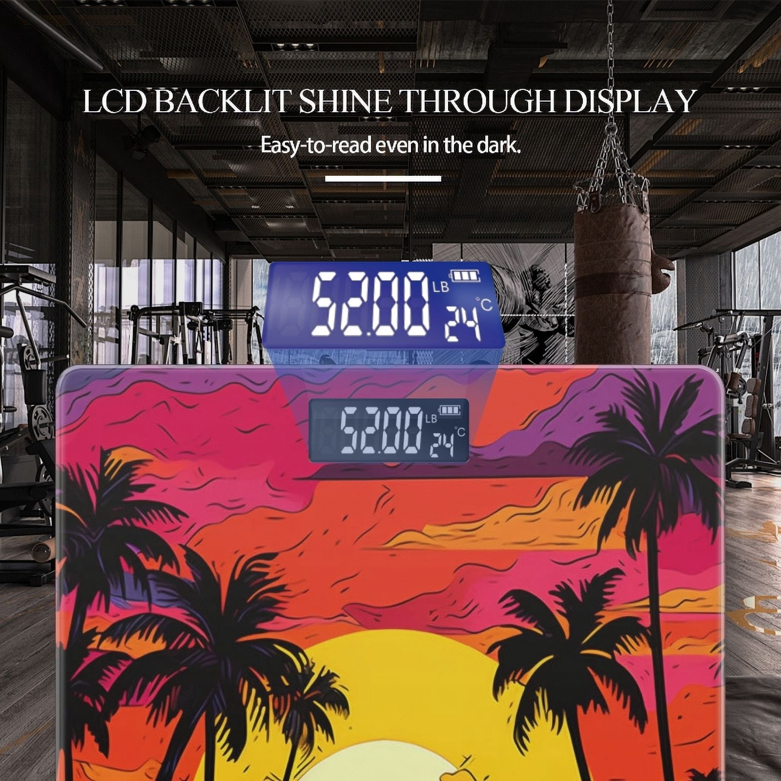 Digital Bathroom Scale with Large LCD Display,High Capacity Scale 400 lbs High Precision body fat scale-Sunset On The Beach With Palm Trees