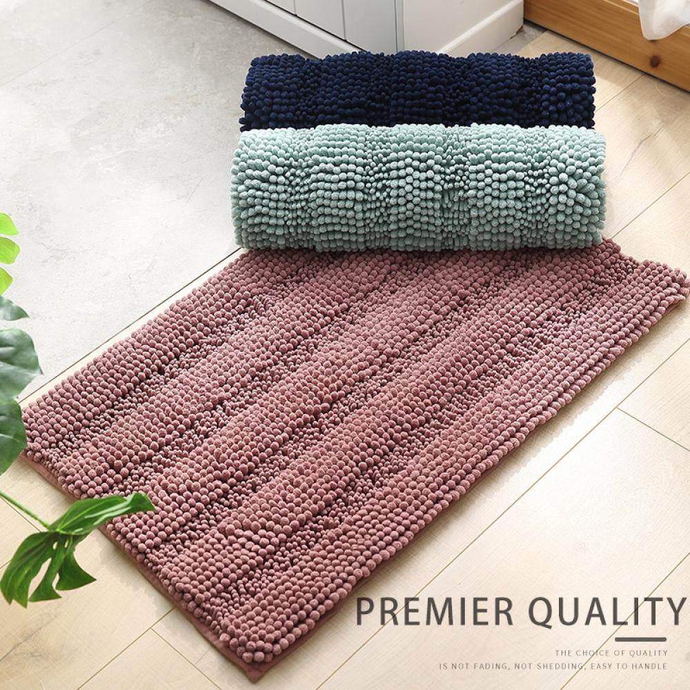 Yinrunx Bathroom Rugs Bath Mats Striped Shag Chenille Bathroom Rug