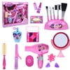 Pretend Play Makeup for Kid Girls Pink Fashion Stylish Beauty Makeup Hair Salon Barber Toy Set 18 PCs