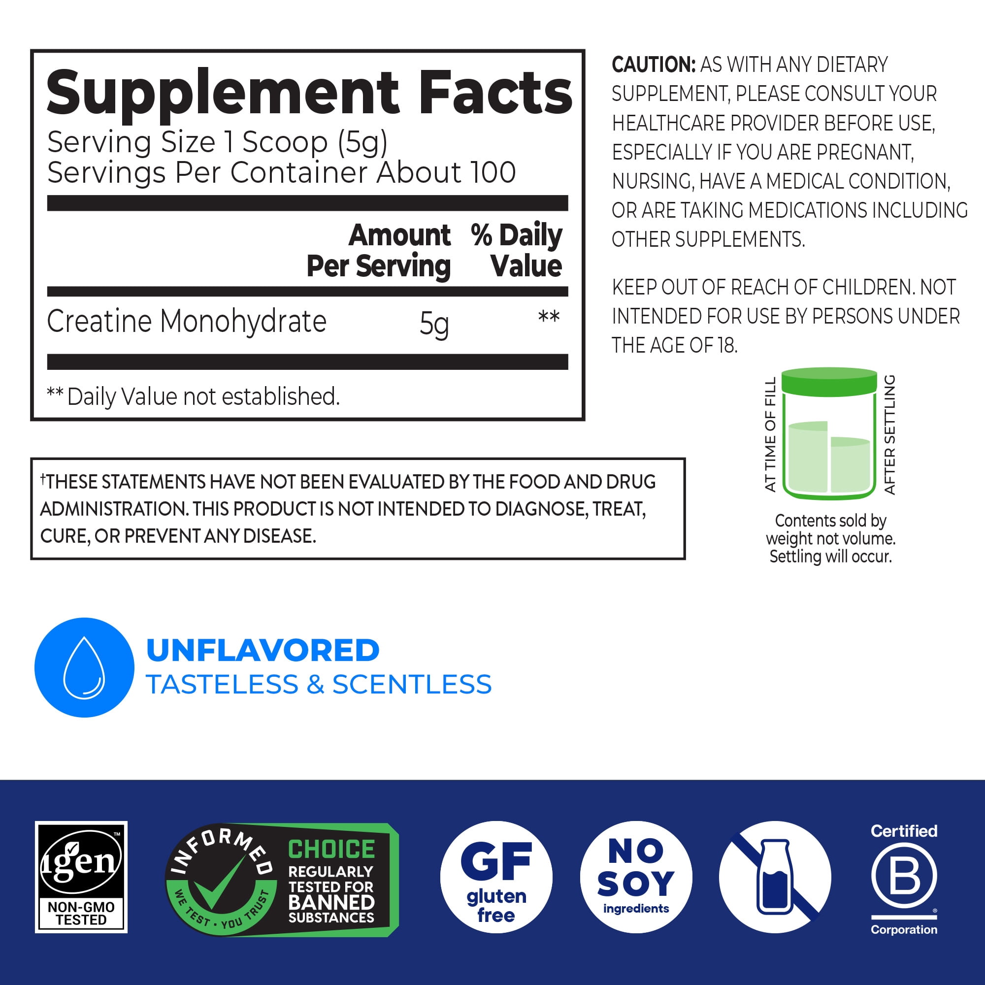 Orgain Creatine Monohydrate Micronized Powder, Unflavored, 100 servings, 17.64oz